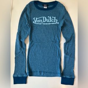 Von Dutch New NWOT blue ribbed long sleeve T-shirt womens L